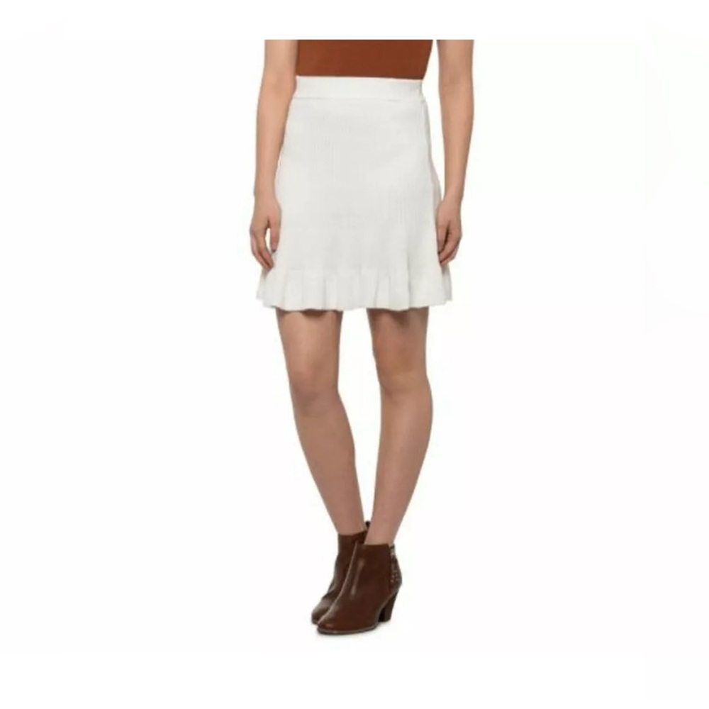 Free People Womens Skirt Ivory Ribbed L Knit Cotton Blend Stretchy Waist NWT